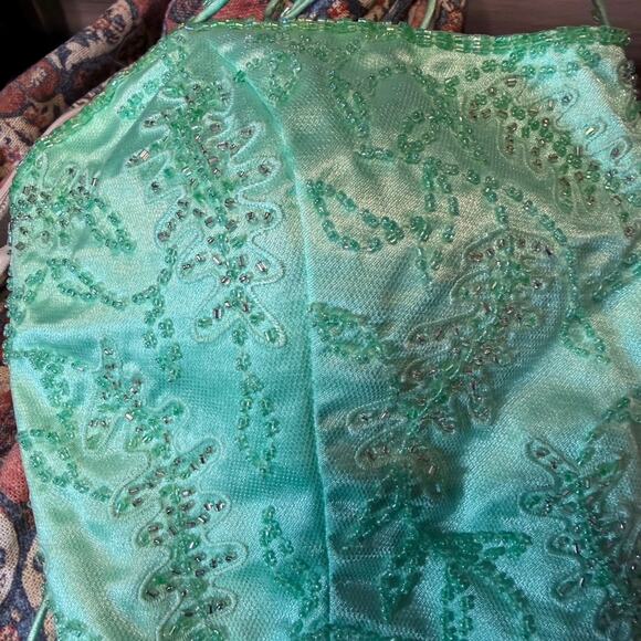 Precious Formals Mint Green Beaded 2 Piece Dress Lace Up Back Size 4 Y2K whimsi - Picture 15 of 16